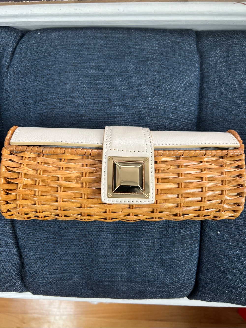 Michael Kors Wicker Rattan Clutch Bag White Leather Gold Hardware